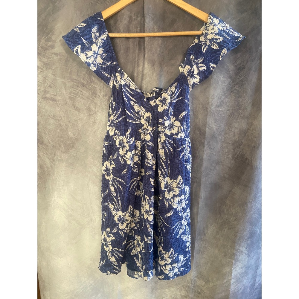 American EagleBlue White Floral Cutout Back Off Shoulder Mini Dress Summer Beach